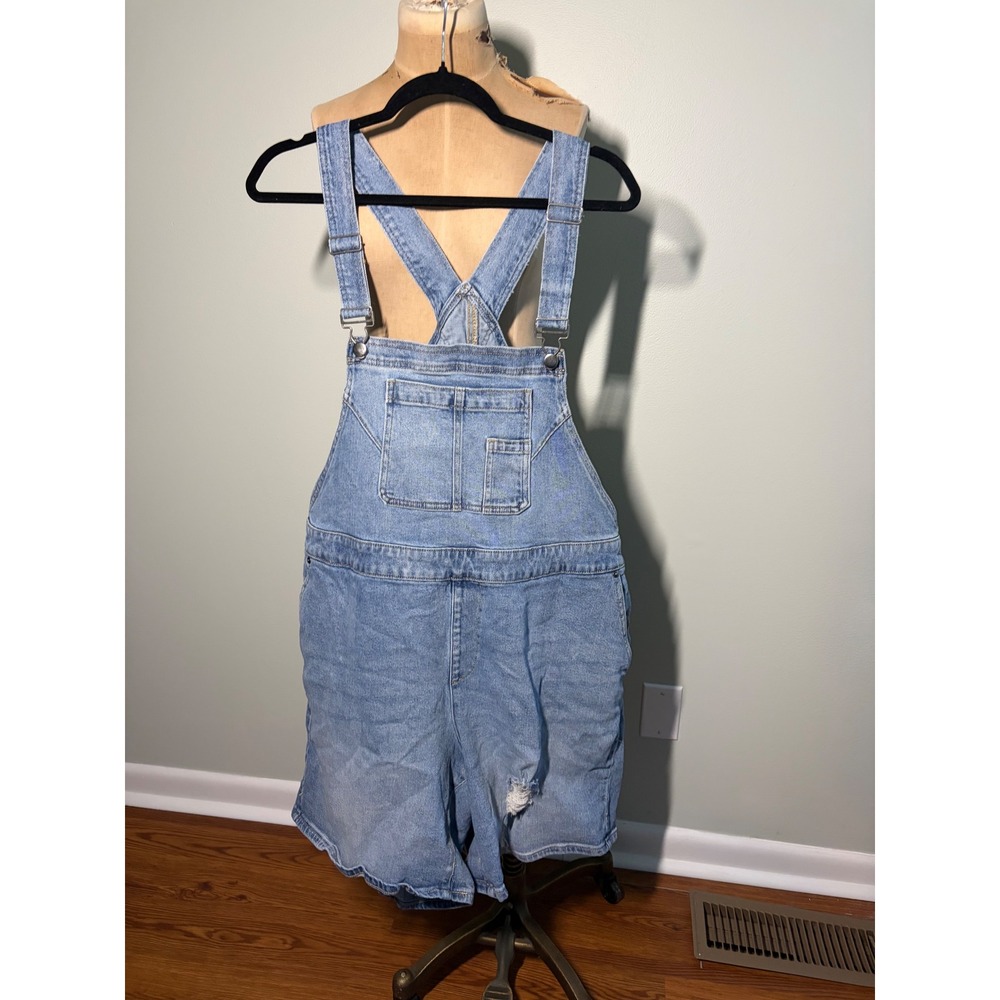 Lane Bryant Denim Shortalls Light Wash Distressed Overalls Size 20